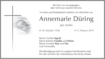 Anzeige von Annemarie Düring von MGO