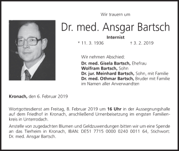 Anzeige von Ansgar Bartsch von MGO