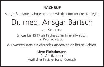 Anzeige von Ansgar Bartsch von MGO