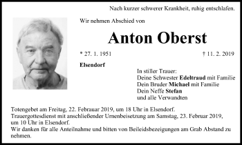 Anzeige von Anton Oberst von MGO