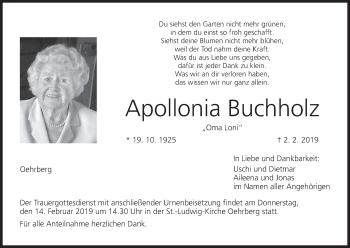Anzeige von Apollonia Buchholz von MGO