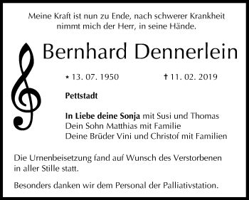 Anzeige von Bernhard Dennerlein von MGO