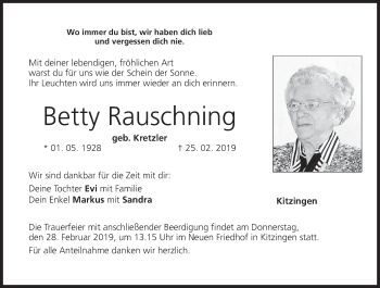 Anzeige von Betty Rauschning von MGO