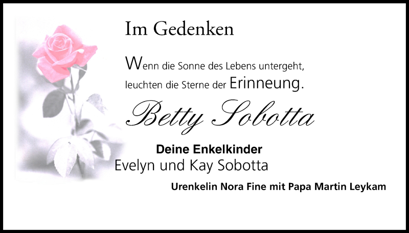  Traueranzeige für Betty Sobotta vom 25.02.2019 aus MGO