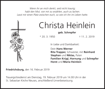 Anzeige von Christa Heinlein von MGO