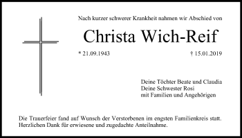 Anzeige von Christa Wich-Reif von MGO