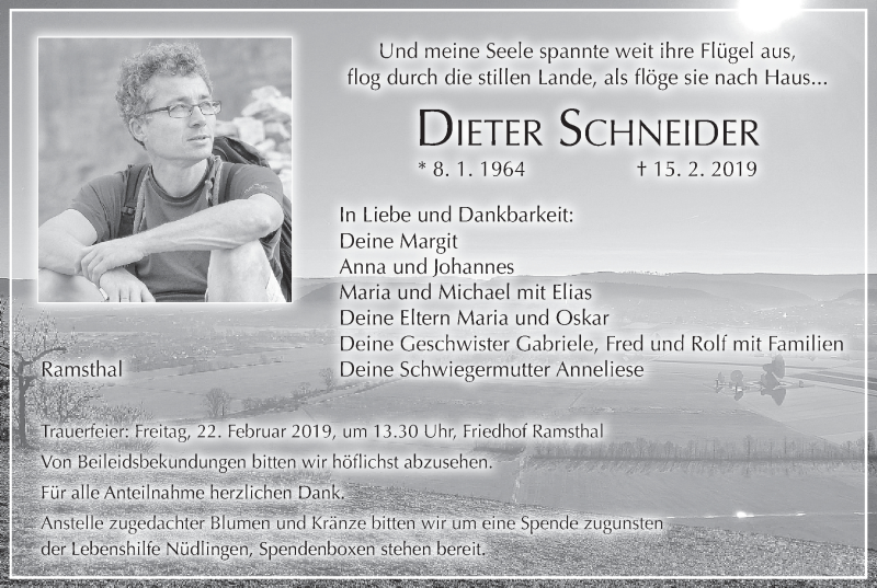  Traueranzeige für Dieter Schneider vom 20.02.2019 aus MGO