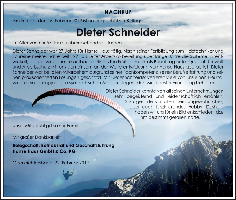  Traueranzeige für Dieter Schneider vom 22.02.2019 aus MGO
