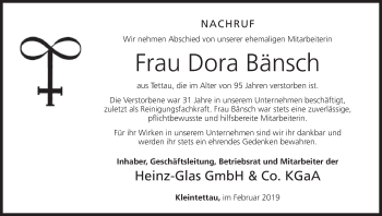 Anzeige von Dora Bänsch von MGO
