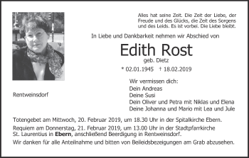 Anzeige von Edith Rost von MGO
