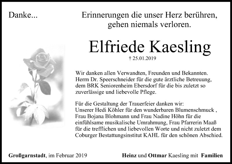  Traueranzeige für Elfriede Kaesling vom 09.02.2019 aus MGO