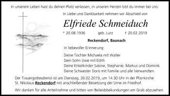 Anzeige von Elfriede Schmeiduch von MGO