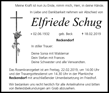 Anzeige von Elfriede Schug von MGO