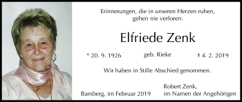 Anzeige von Elfriede Zenk von MGO