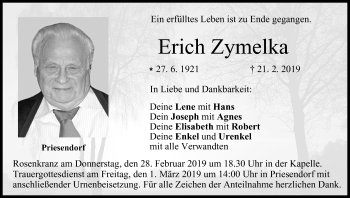 Anzeige von Erich Zymelka von MGO