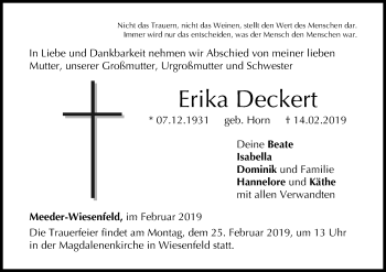 Anzeige von Erika Deckert von MGO