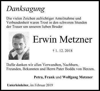 Anzeige von Erwin Metzner von MGO