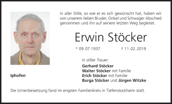 Anzeige von Erwin Stöcker von MGO