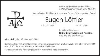 Anzeige von Eugen Löffler von MGO