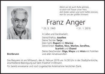 Anzeige von Franz Anger von MGO