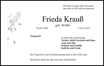 Anzeige von Frieda Krauß von MGO