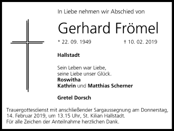 Anzeige von Gerhard Frömel von MGO