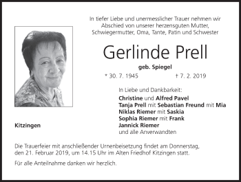 Anzeige von Gerlinde Prell von MGO