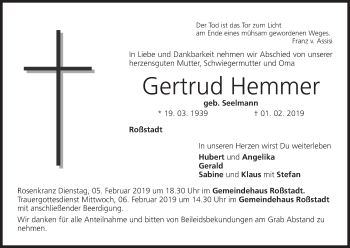 Anzeige von Gertrud Hemmer von MGO