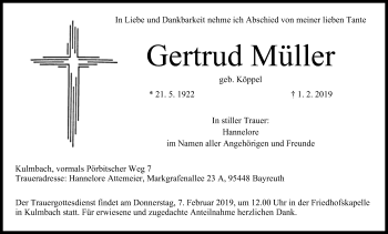 Anzeige von Gertrud Müller von MGO