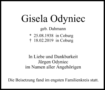 Anzeige von Gisela Odyniec von MGO
