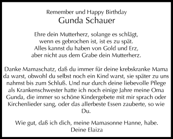 Anzeige von Gunda Schauer von MGO
