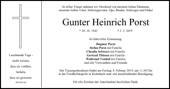 Anzeige von Gunter Heinrich Porst von MGO