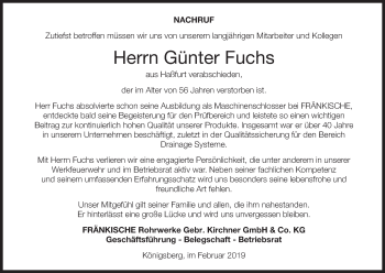 Anzeige von Günter Fuchs von MGO
