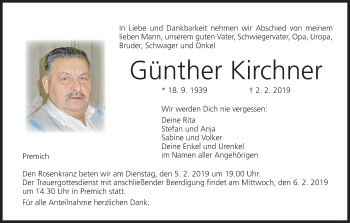 Anzeige von Günther Kirchner von MGO