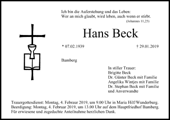 Anzeige von Hans Beck von MGO