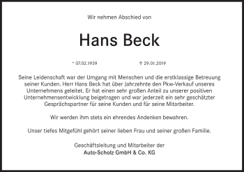 Anzeige von Hans Beck von MGO
