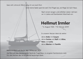 Anzeige von Hellmut Irmler von MGO