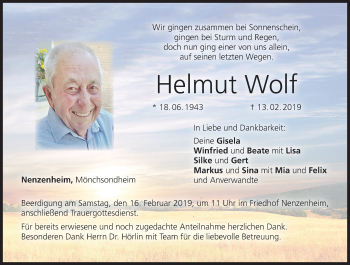 Anzeige von Helmut Wolf von MGO