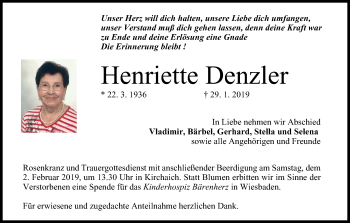 Anzeige von Henriette Denzler von MGO