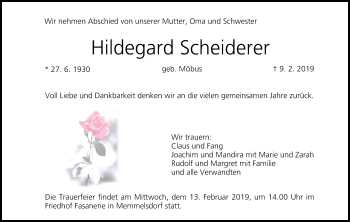 Anzeige von Hildegard Scheiderer von MGO