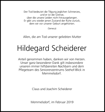 Anzeige von Hildegard Scheiderer von MGO