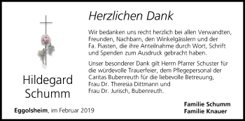 Anzeige von Hildegard Schumm von MGO