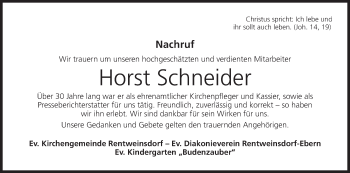 Anzeige von Horst Schneider von MGO