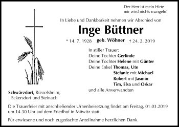 Anzeige von Inge Büttner von MGO
