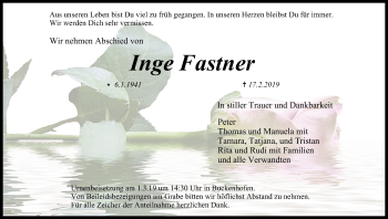 Anzeige von Inge Fastner von MGO