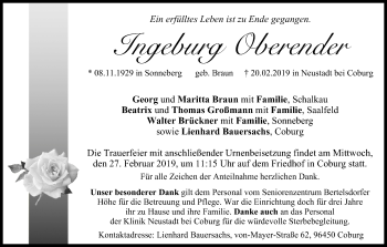 Anzeige von Ingeburg Oberender von MGO