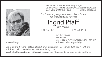 Anzeige von Ingrid Pfaff von MGO