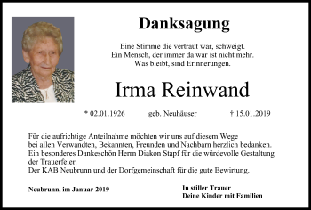 Anzeige von Irma Reinwand von MGO