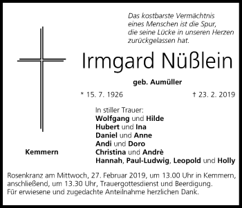 Anzeige von Irmgard Nüßlein von MGO