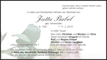 Anzeige von Jutta Babel von MGO